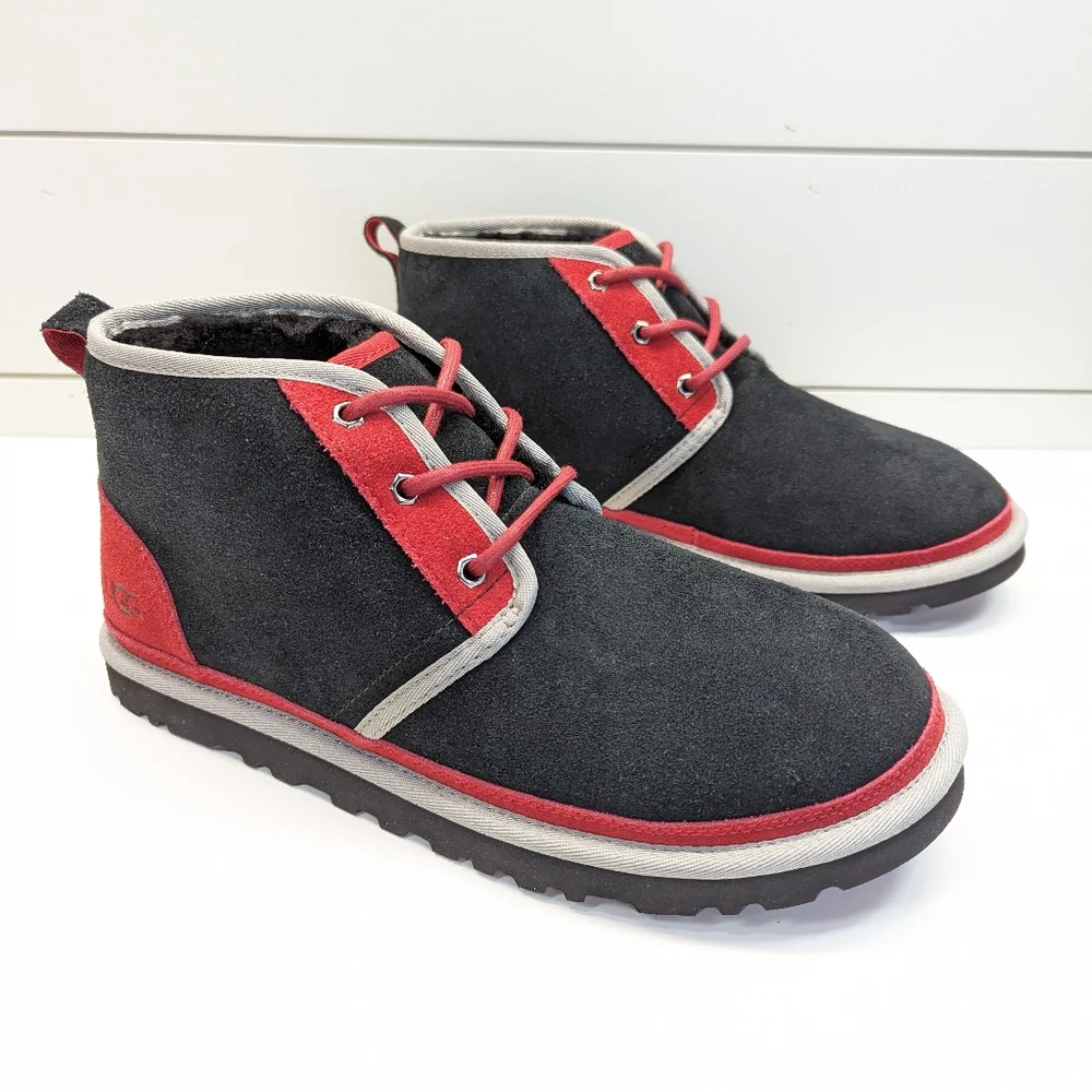UGG NEUMEL Black Red Suede Fur Wool Warm Chukka Ankle Comfy Boots size Men's 10